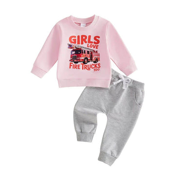 Long Sleeve Girls Love Fire Trucks Toddler Set Sets The Trendy Toddlers Pink 9-12 M