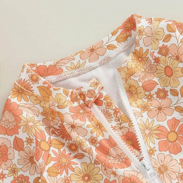 Long Sleeve Zipper Floral Toddler Swimsuit