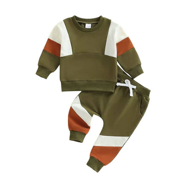 Long Sleeve Color Block Toddler Set Green 9-12 M