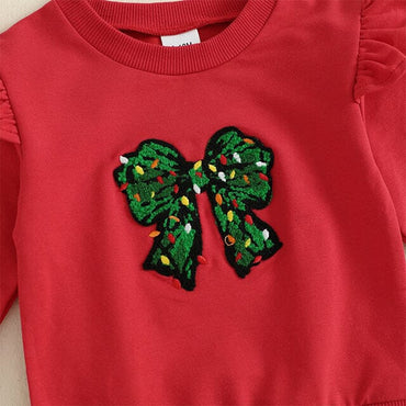 Long Sleeve Christmas Bow Flared Toddler Set