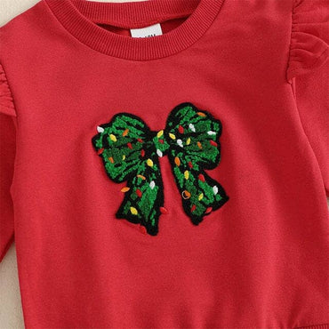 Long Sleeve Christmas Bow Flared Toddler Set