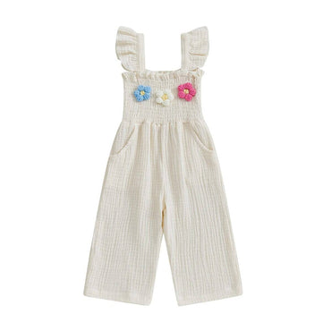 Fly Sleeve Flowers Toddler Jumpsuit Beige 9-12 M