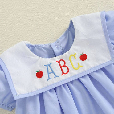 Puff Sleeve Blue ABC Toddler Dress