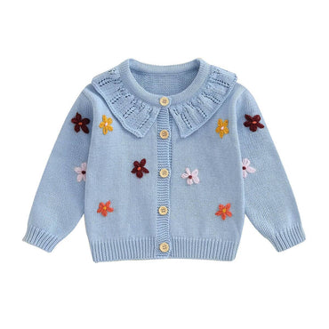 Vintage Knit Floral Baby Cardigan Blue 3-6 M