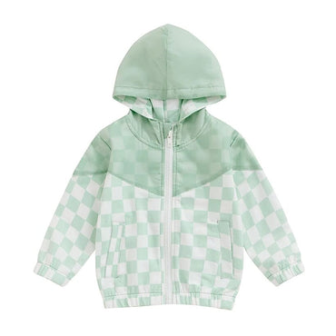 Checkered Hooded Toddler Jacket Green 9-12 M