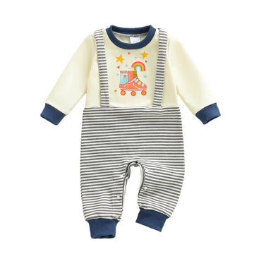 Long Sleeve Roller Skate Striped Baby Jumpsuit