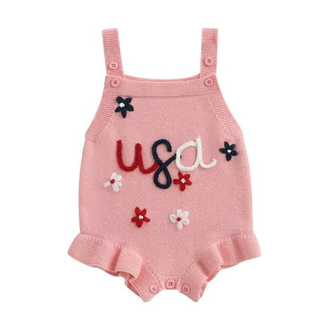 Sleeveless USA Knit Baby Romper Pink 0-3 M