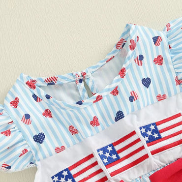American Hearts Bows Baby Romper