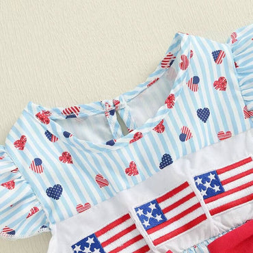 American Hearts Bows Baby Romper