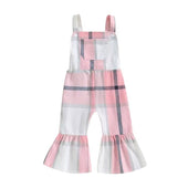 Sleeveless Plaid Bell Bottom Toddler Jumpsuit Pink 9-12 M