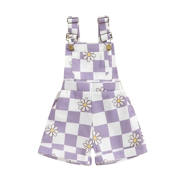 Sleeveless Daisy Checkered Toddler Romper Purple 9-12 M