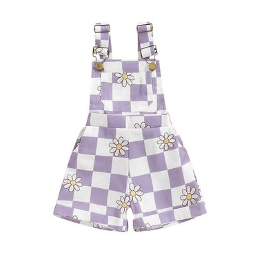 Sleeveless Daisy Checkered Toddler Romper Purple 9-12 M