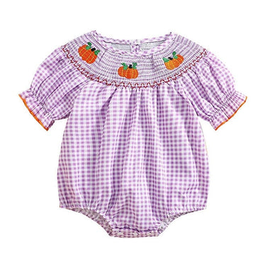 Short Sleeve Plaid Halloween Baby Romper Purple 0-3 M