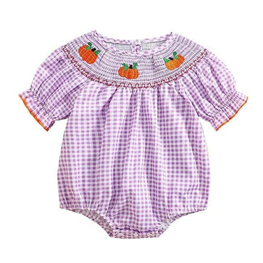 Short Sleeve Plaid Halloween Baby Romper Purple 0-3 M