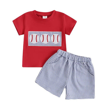 Baseball Plaid Shorts Baby Set Red 3-6 M