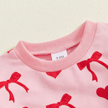 Long Sleeve Hearts Bows Baby Set