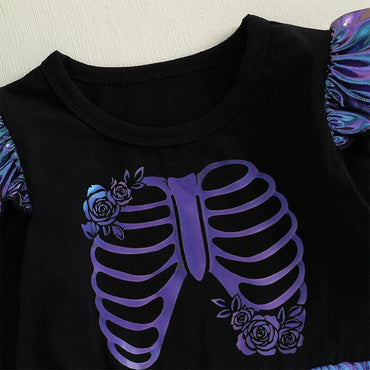 Long Sleeve Purple Skeleton Baby Romper