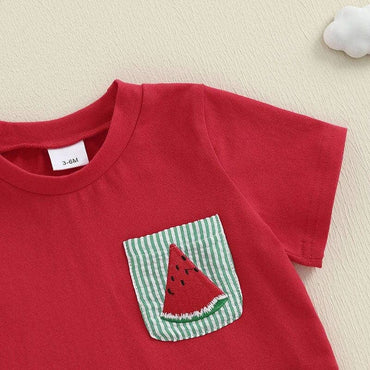 Short Sleeve Striped Watermelon Baby Set