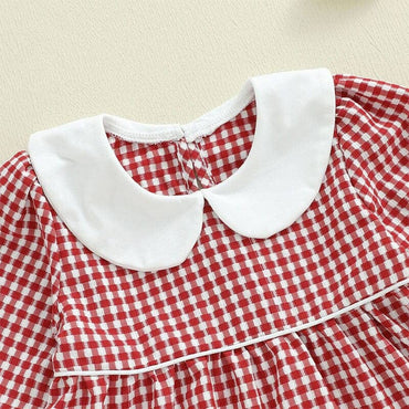 Long Sleeve Collar Plaid Toddler Dress