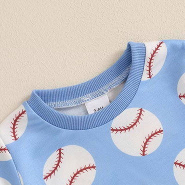 Short Sleeve Blue Baseball Baby Set