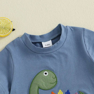 Short Sleeve Dino Striped Shorts Toddler Set