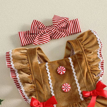 Fly Sleeve Gingerbread Christmas Baby Romper