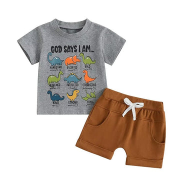 Short Sleeve Dinosaurs Toddler Set Gray 3-6 M