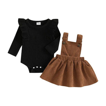 Long Sleeve Corduroy Suspender Skirt Baby Set Black 0-3 M