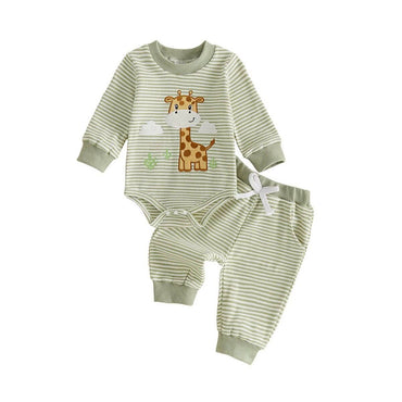Long Sleeve Cute Animal Striped Baby Set Green 0-3 M