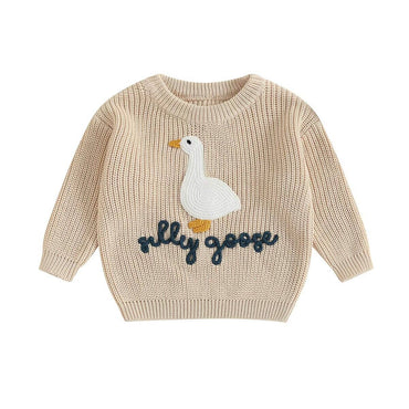 Silly Goose Knit Baby Sweater Beige 6-9 M