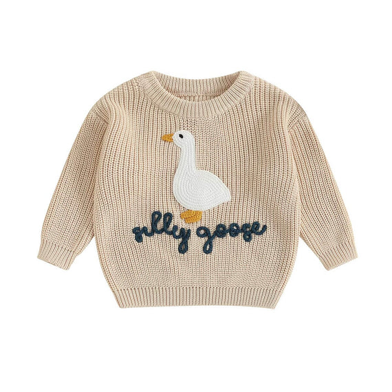 Silly Goose Knit Baby Sweater Beige 6-9 M