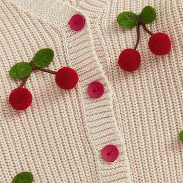 Long Sleeve Cherry Knitted Baby Cardigan