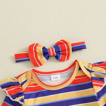 Vibrant Striped Denim Skirt Baby Set