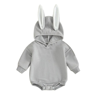 Long Sleeve Bunny Hooded Baby Bodysuit Gray 0-3 M 