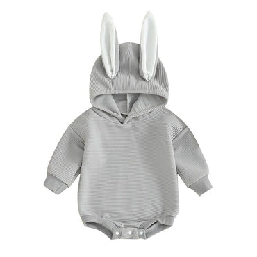 Long Sleeve Bunny Hooded Baby Bodysuit Gray 0-3 M