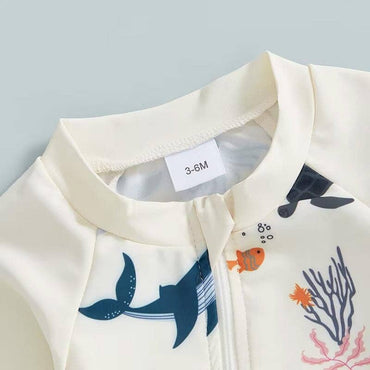 Long Sleeve Ocean Zipper Baby Swimsuit