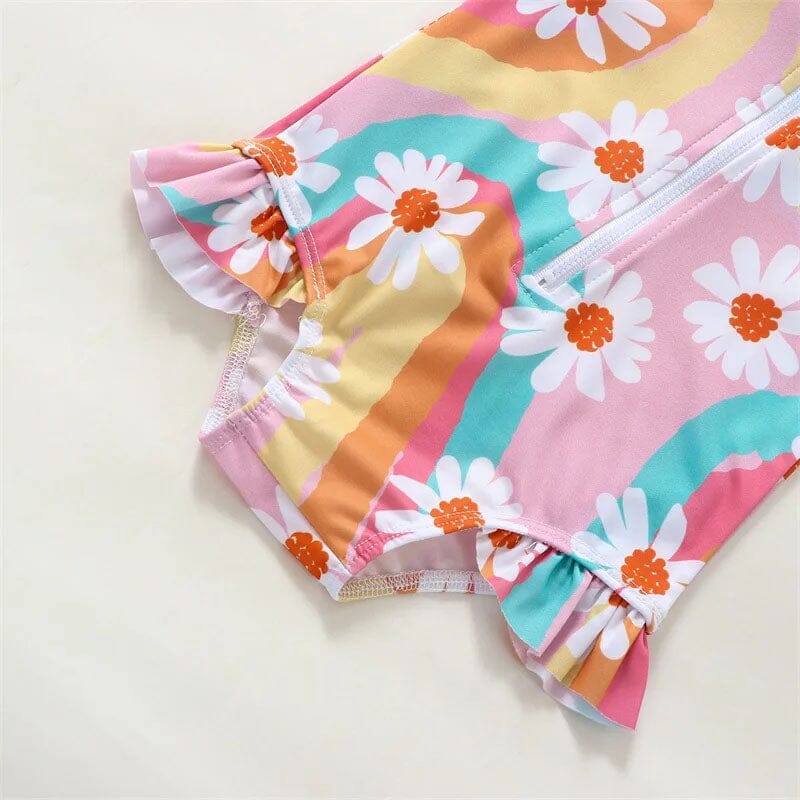 Long Sleeve Daisy Rainbow Toddler Swimsuit   