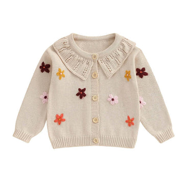 Vintage Knit Floral Baby Cardigan Beige 3-6 M