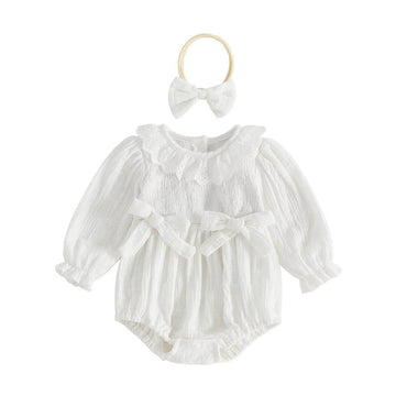 Long Sleeve Vintage Lace Baby Romper White 0-3 M