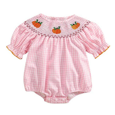 Short Sleeve Plaid Halloween Baby Romper Pink 0-3 M