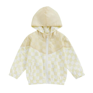 Checkered Hooded Toddler Jacket Beige 9-12 M