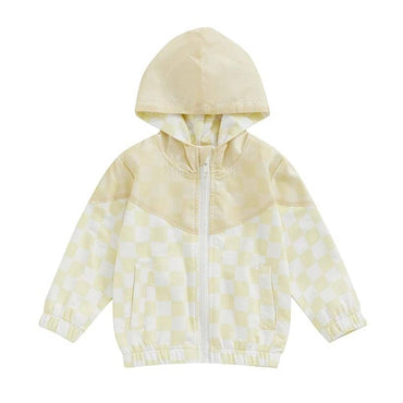 Checkered Hooded Toddler Jacket Beige 9-12 M