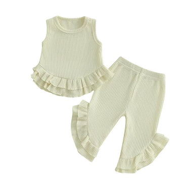 Solid Waffle Ruffled Toddler Set Beige 9-12 M