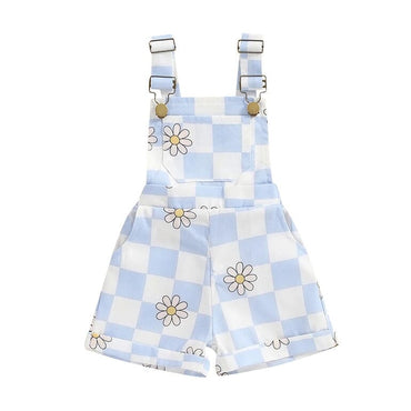 Sleeveless Daisy Checkered Toddler Romper Blue 9-12 M