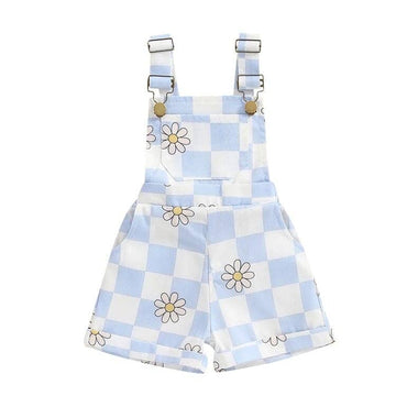 Sleeveless Daisy Checkered Toddler Romper Blue 9-12 M