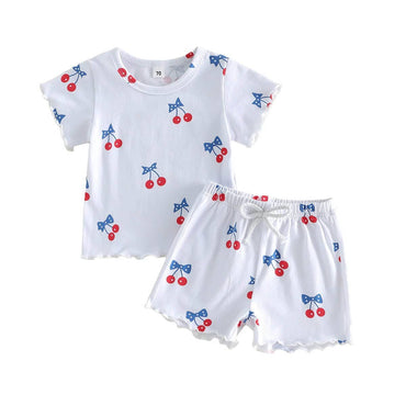 Short Sleeve American Cherry Toddler Set White 3-6 M