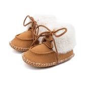 Solid Lace Up Faux Fur Baby Shoes Brown 1