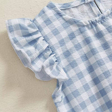 Fly Sleeve Ruffles Plaid Baby Romper