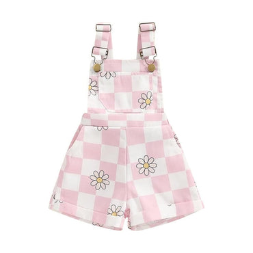 Sleeveless Daisy Checkered Toddler Romper Pink 9-12 M