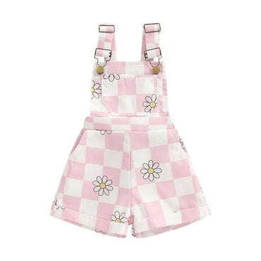 Sleeveless Daisy Checkered Toddler Romper Pink 9-12 M